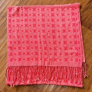 Vintage Red Patterned Scarf with Fringe